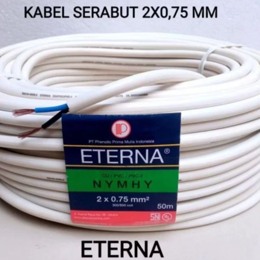 KABEL LISTRIK ETERNA 2X0.75 SERABUT/ASLI ETERNA/SNI