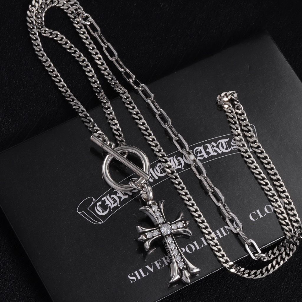 Chrome Hearts Kalung Salib Gaya HipHop Retro Eropa Amerika Anti Karat Tahan Air Desain Klasik