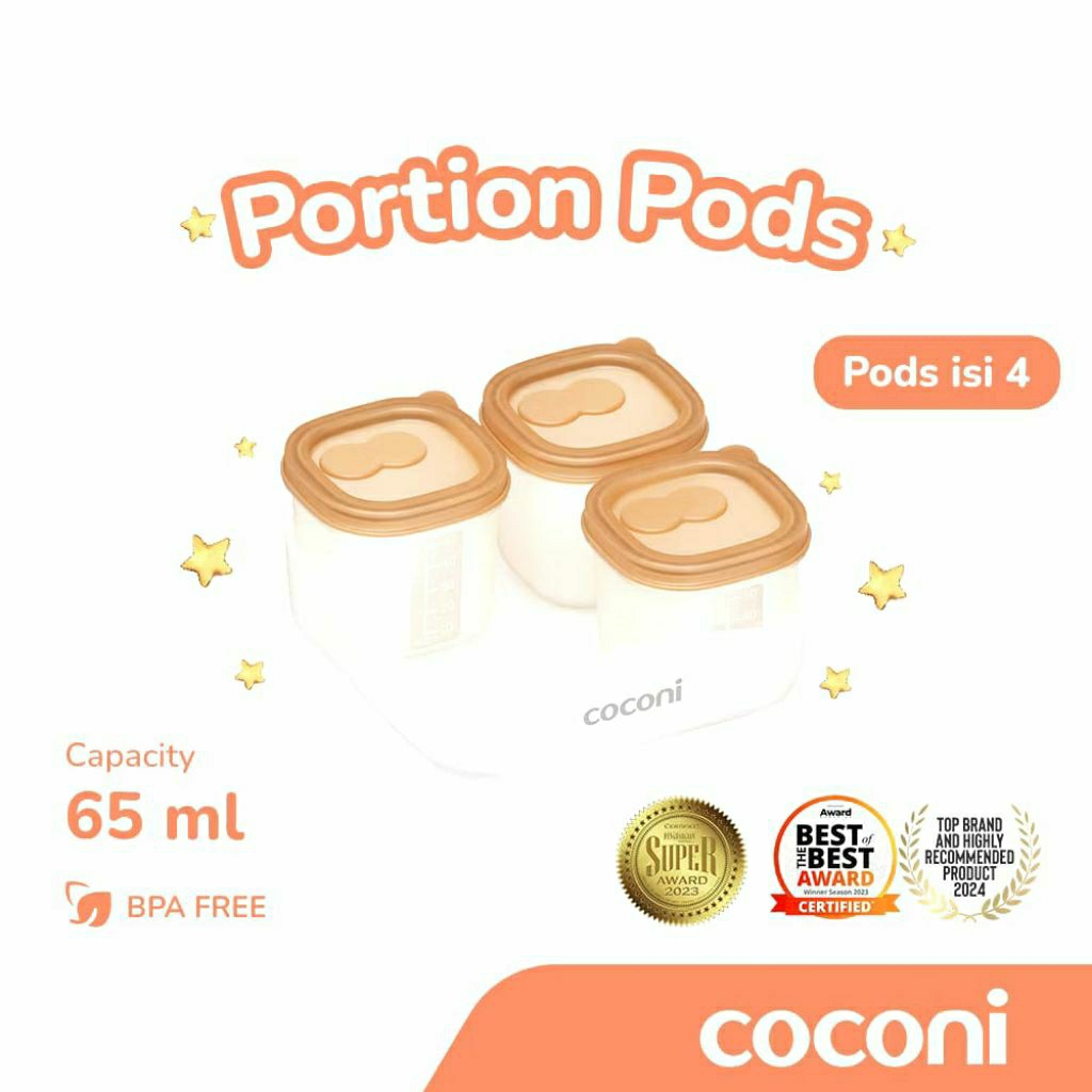 Coconi Portion Pods 4pcs/CIKI GLASS BABY FOOD CONTAINER / TEMPAT MAKAN BAYI KACA