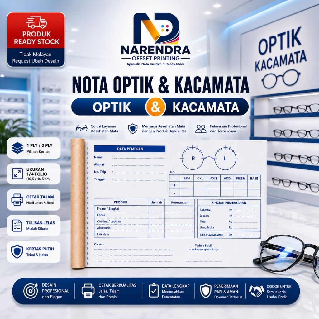 Nota dan Kwitansi Optik kacamata Grosir dan Eceran 2 ply Rangkap