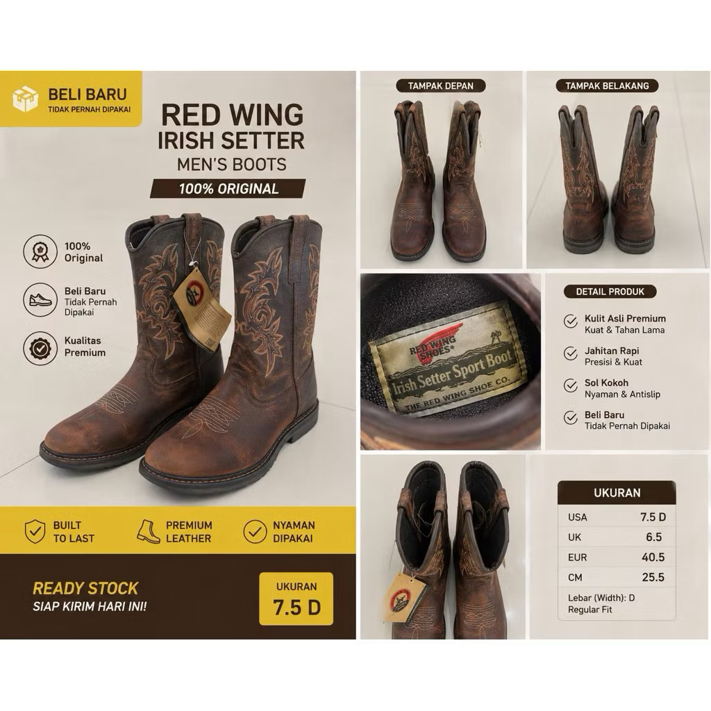 [NEW OLD STOCK ORIGINAL] Red Wing Irish Setter Boots USA – New Old Stock / Never Worn