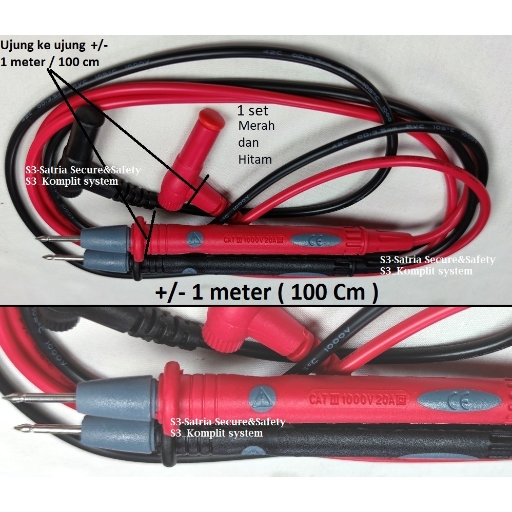 Kabel multitester 1000V CAT III 20A CATIII merah dan hitam (minimal 20pcs) multi tester multimeter  