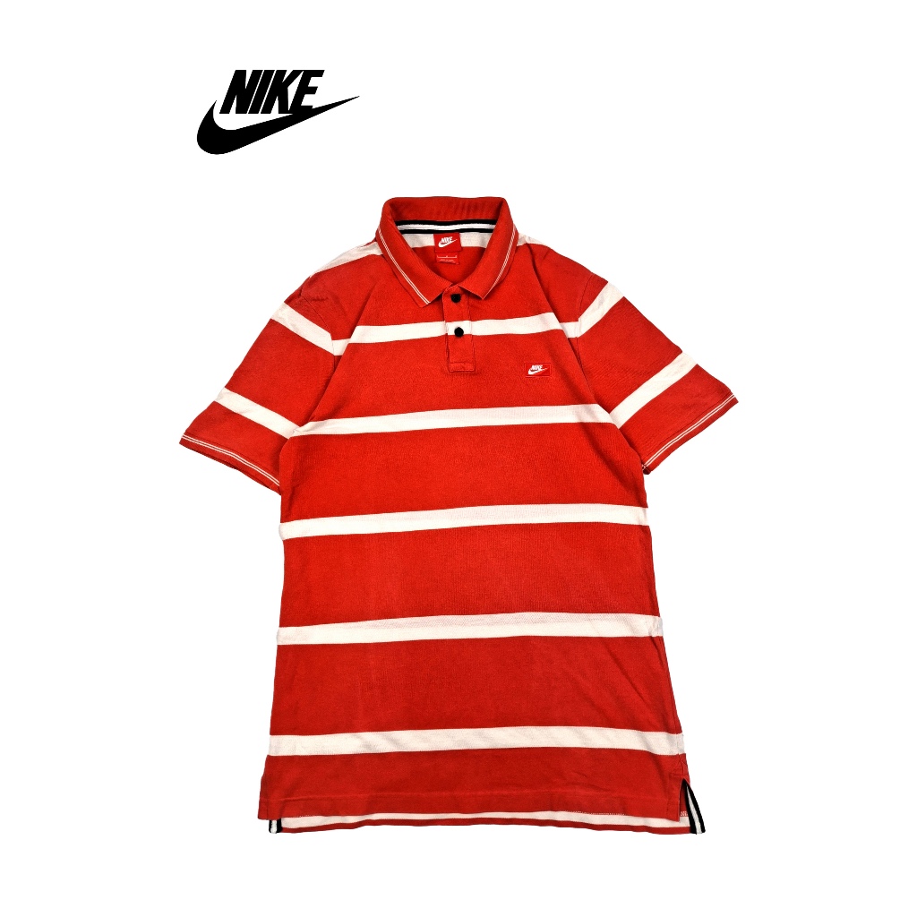 Polo Shirt Nike Original Pria | Kaos Kerah Merah Putih Stripe Casual