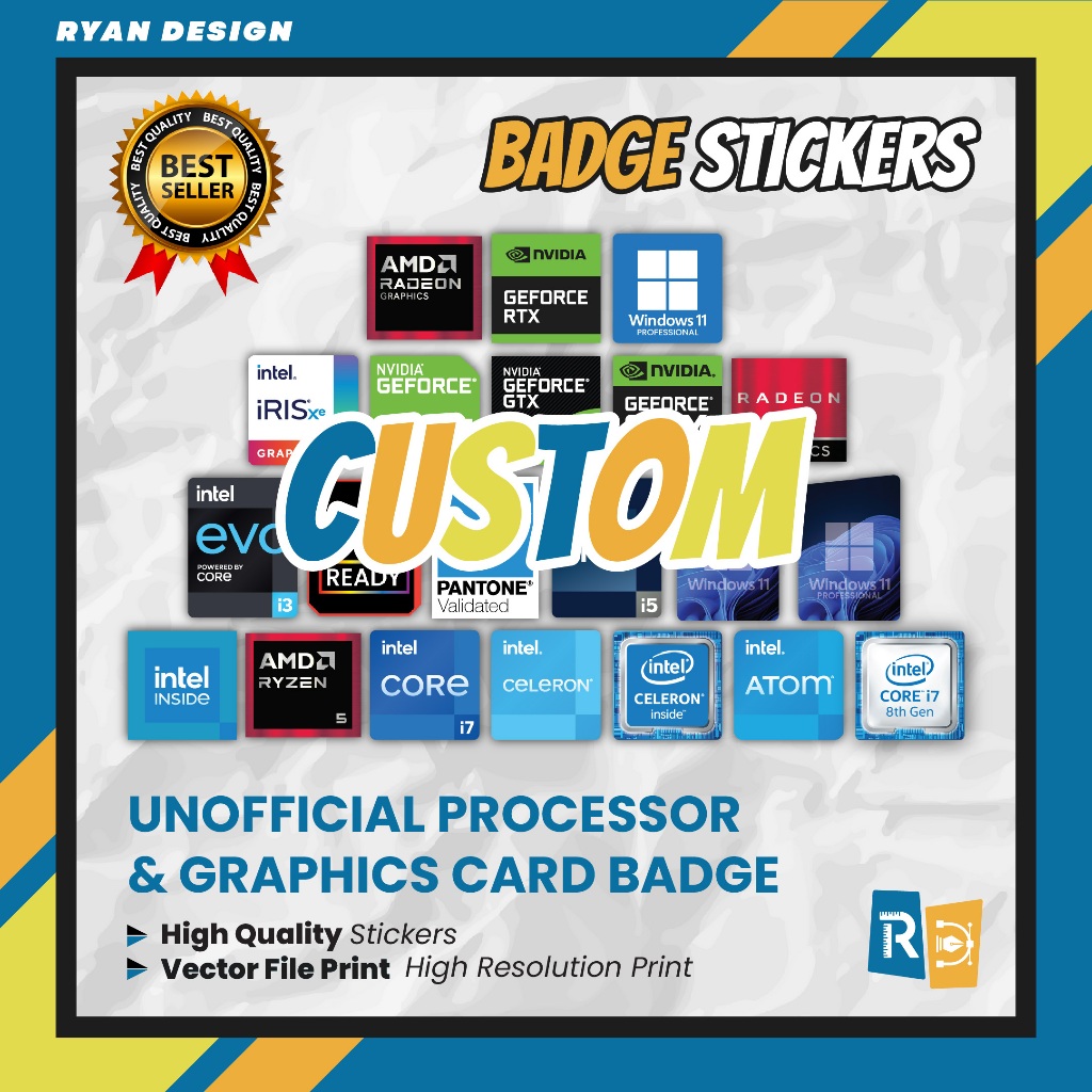 (Hologram Glosy) Custom Sticker Badge Logo Processor dan Graphics Card