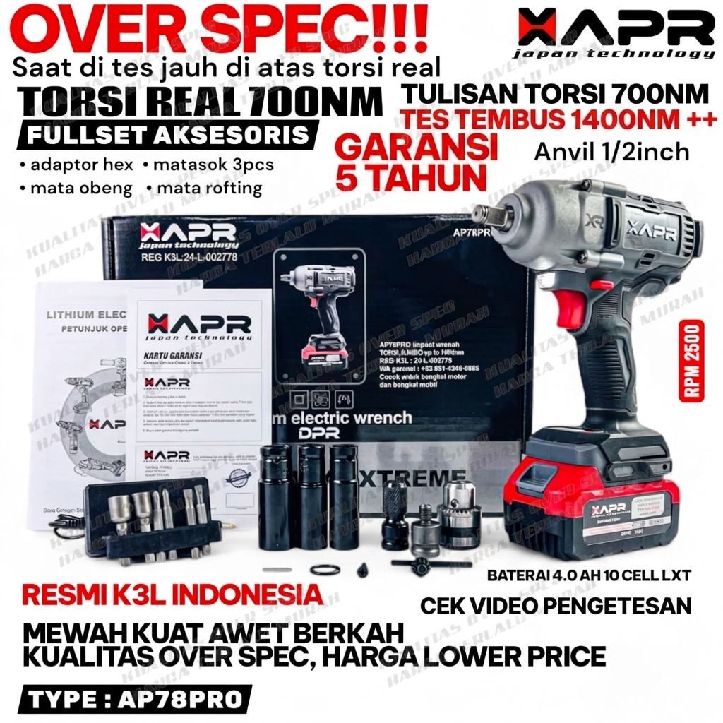 APR Raja Impact Wrench AP78PRO Jumbo 700Nm Impek Kuat Pembuka Baut Truk Mobil Motor Garansi 5 Tahun