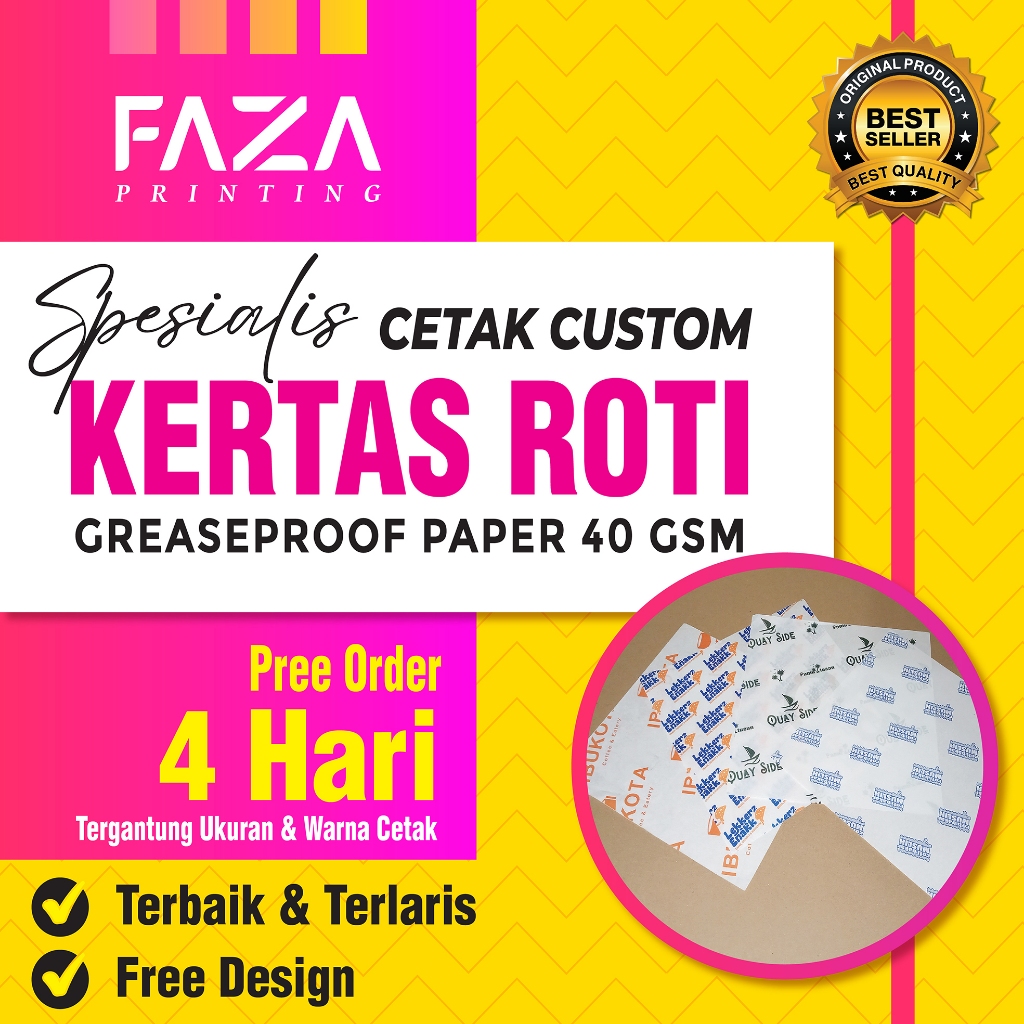 CUSTOM Kertas Roti Foodgrade 40 x 20 / 40 x 30 Kertas Bungkus Makanan / Kertas Minyak