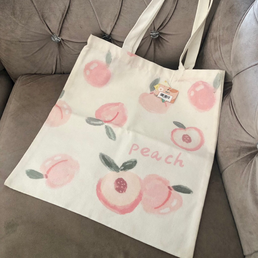 preloved - new totebag canvas peach by mr diy