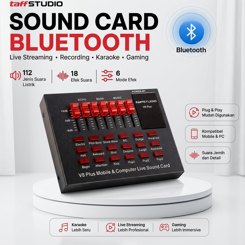 Sound Card Bluetooth USB External Live Mic Headset - V8 Plus