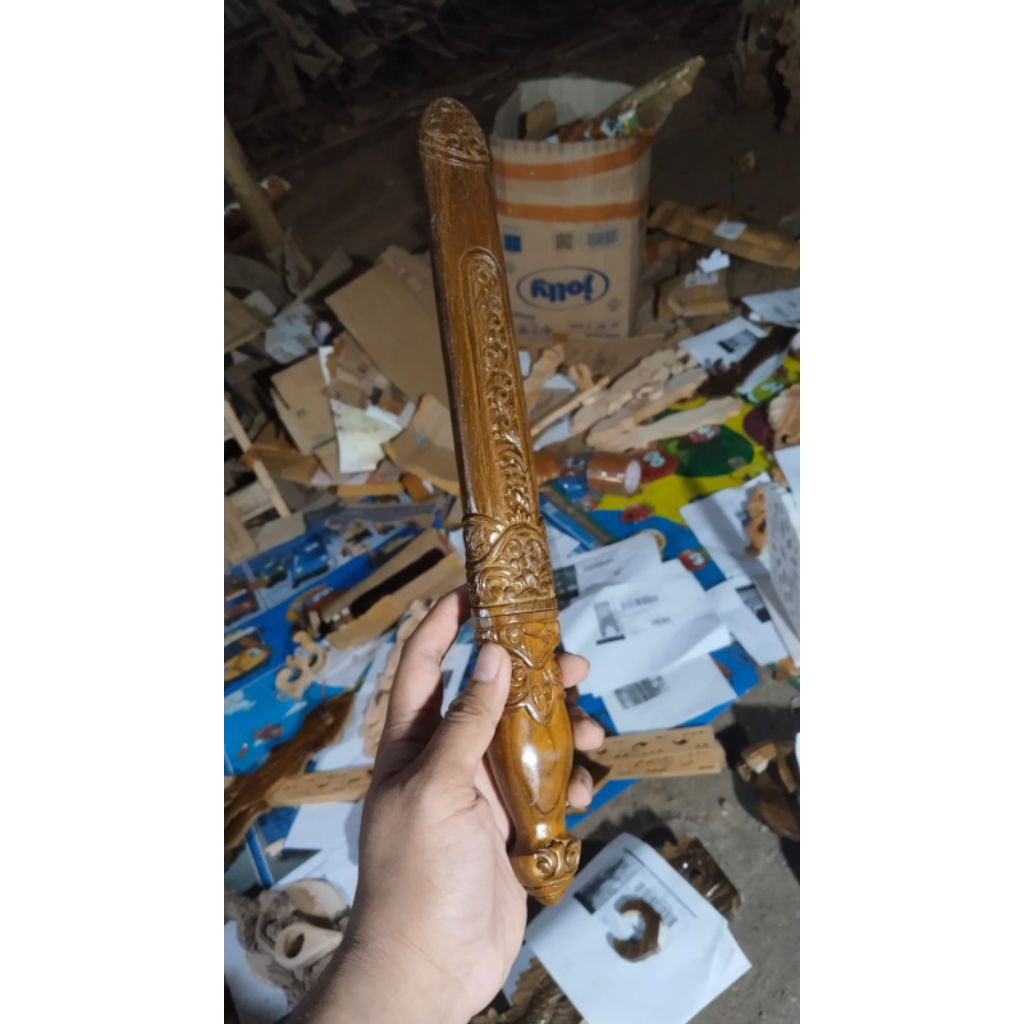 Warangka dan Gagang Kujang Satu Set Kayu Ukir Sarung Hulu, Kujang Pelitur Halus