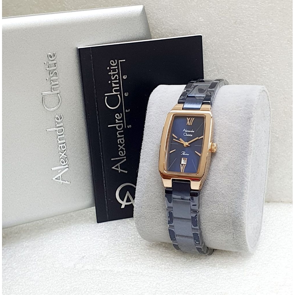 Jam tangan wanita Alexandre Christie AC2455 blue rosegold garansi 1 tahun