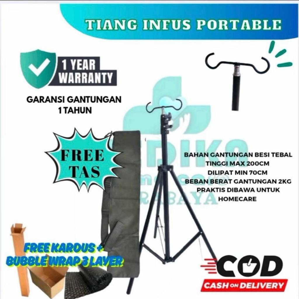 Tiang infus portable 2 gantungan cocok untuk homecare | beban kuat 2kg FREE tas