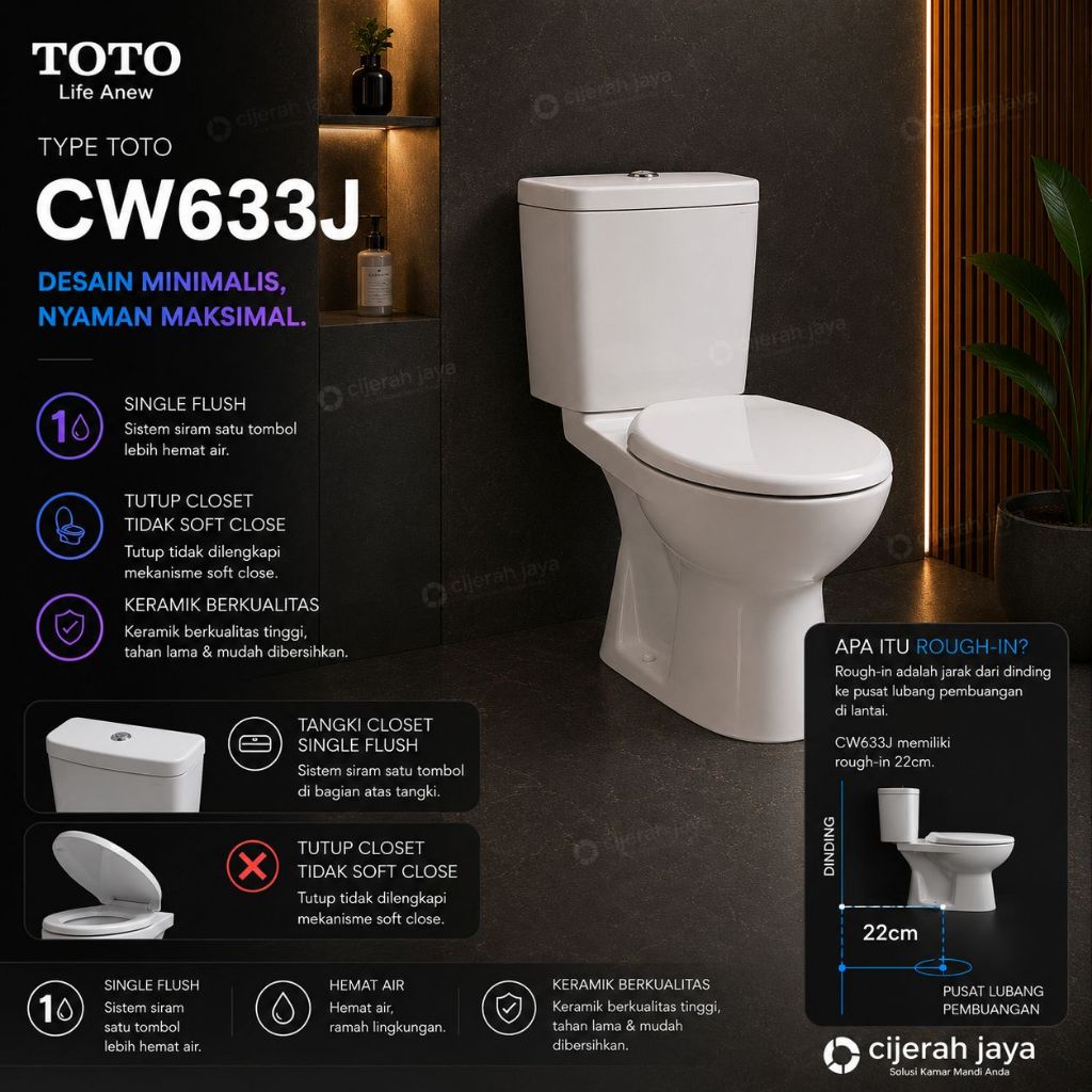 Kloset Duduk TOTO CW633J Putih - Desain Modern dan Praktis