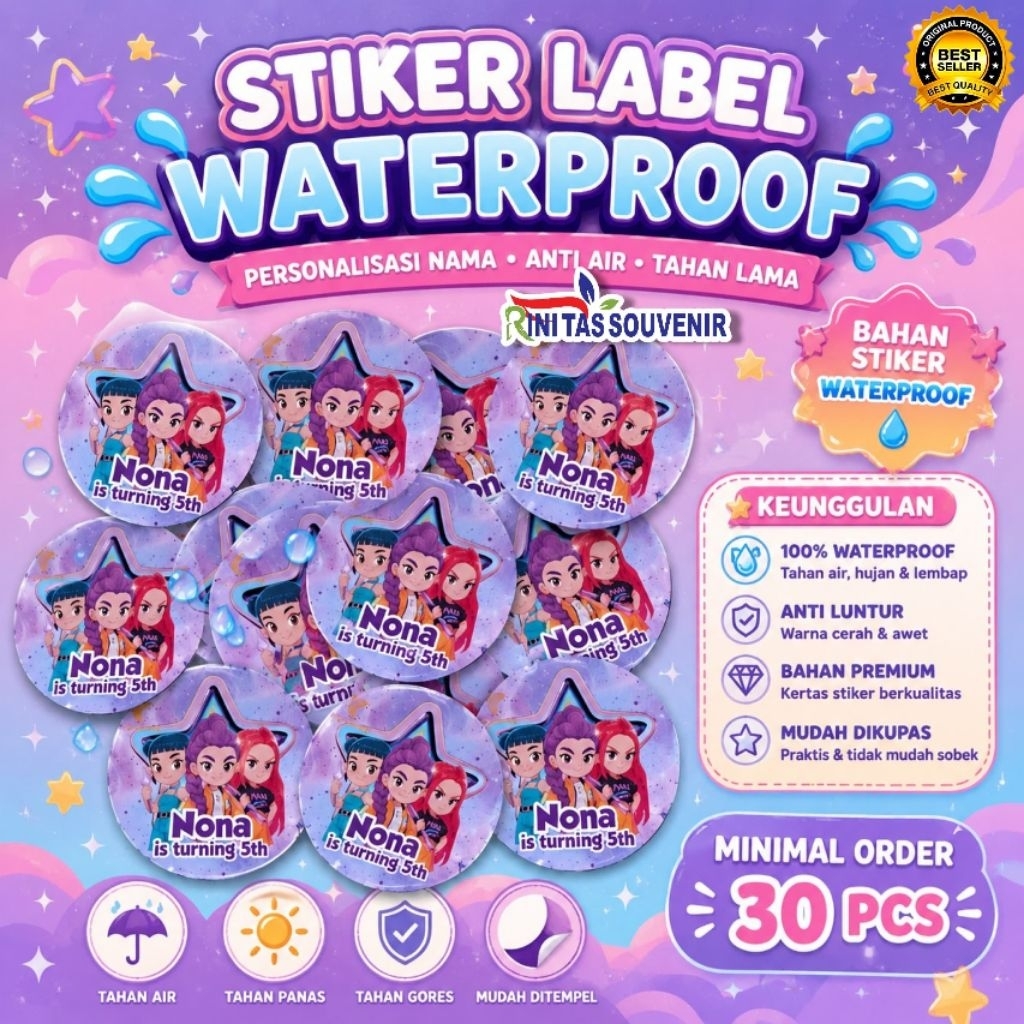 stiker label waterproof - label botol minum - label bento