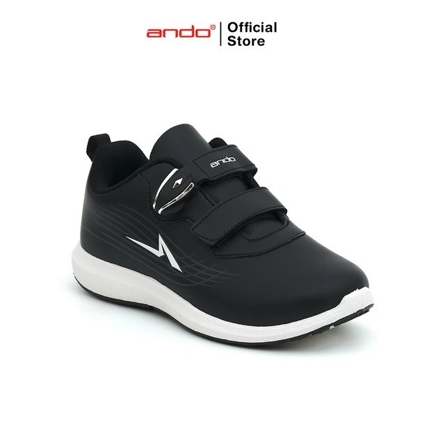SEPATU ANDO DAVO VLC HITAM POLOS & HITAM PUTIH / Sepatu Sekolah Perekat Magnet Ando Original 100%