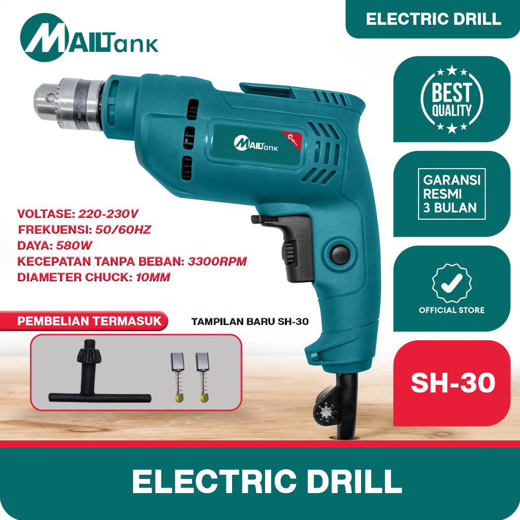 Mailtank SH30 Mesin Bor Listrik 10mm untuk Bor Tembok, Kayu, dan Besi