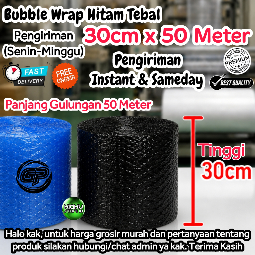Bubble Wrap Hitam 30cmx50m Tebal Premium Bubble Murah 50m Roll Packing Plastik Potongan 30cm x 50m