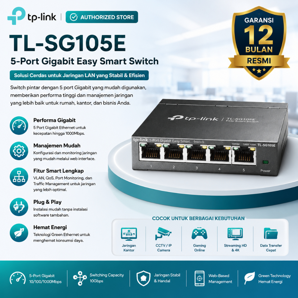 Tp-Link TL-SG105E 5-Port Gigabit Easy Smart Switch TPLINK SG105E 105E 105 E