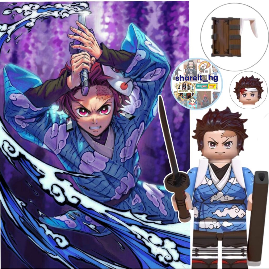 Minifigure WM Blocks Demon Slayer, Tanjiro biru muda