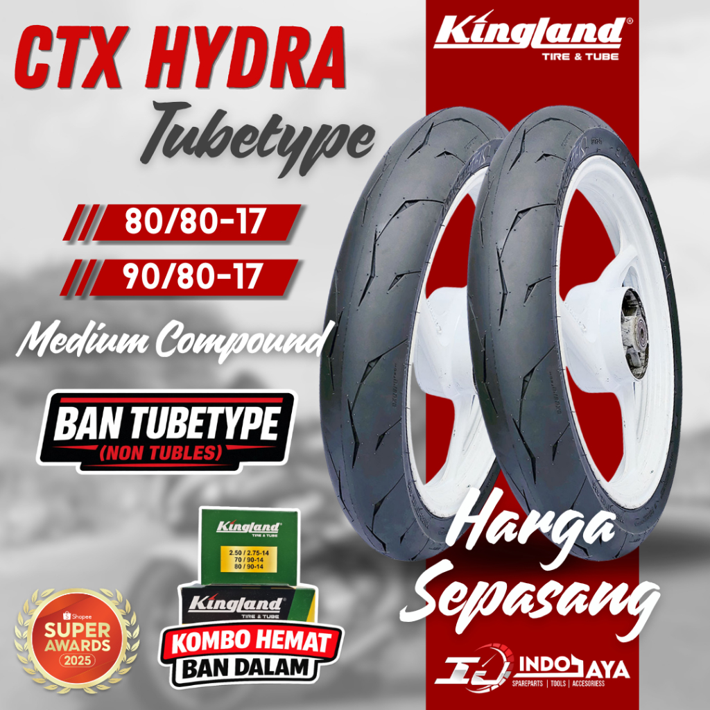 [HARGA SEPASANG] BAN TUBETYPE KINGLAND AXCERO CTX HYDRA ( 80/80-17 & 90/80-17 ) BAN LUAR DEPAN BELAK