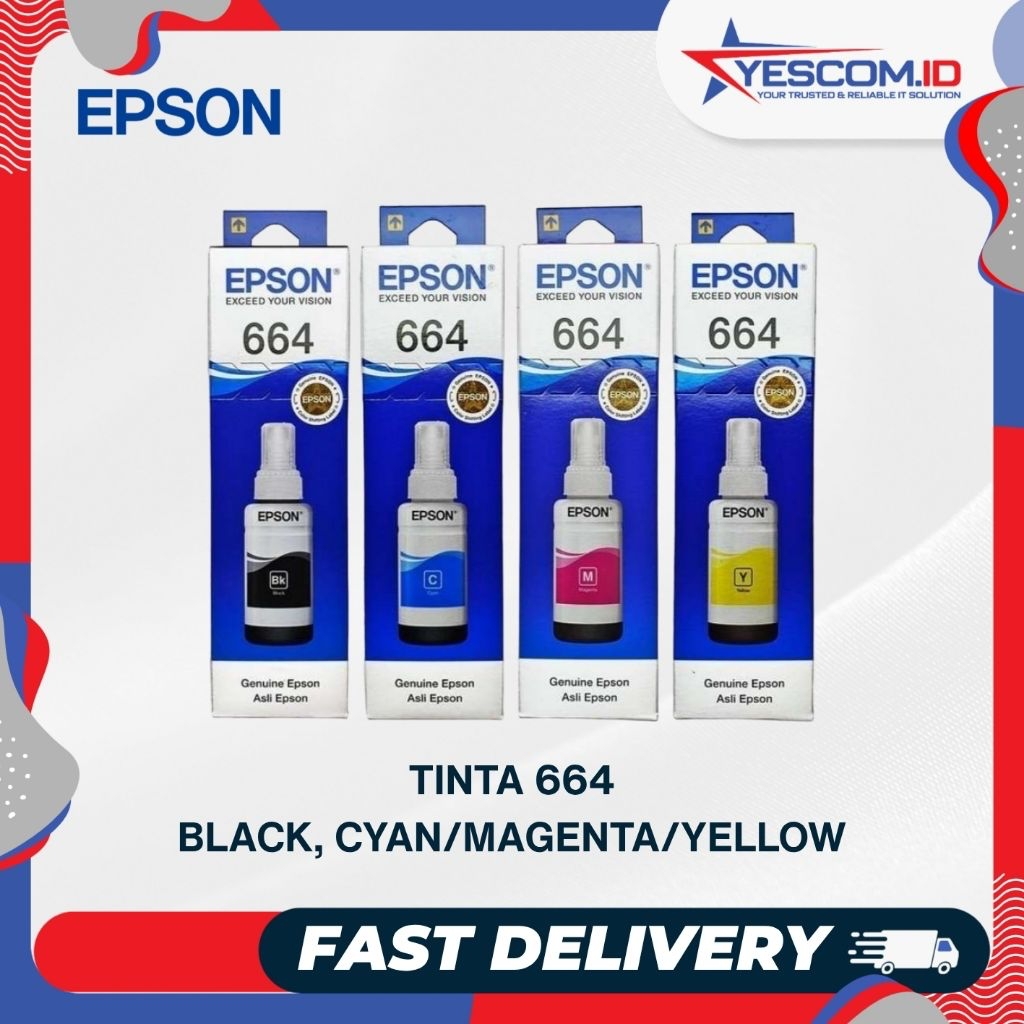 Tinta Printer Epson 664 Original - 4 Warna (Hitam, Magenta, Cyan, Kuning) untuk Epson L110, L120, L2