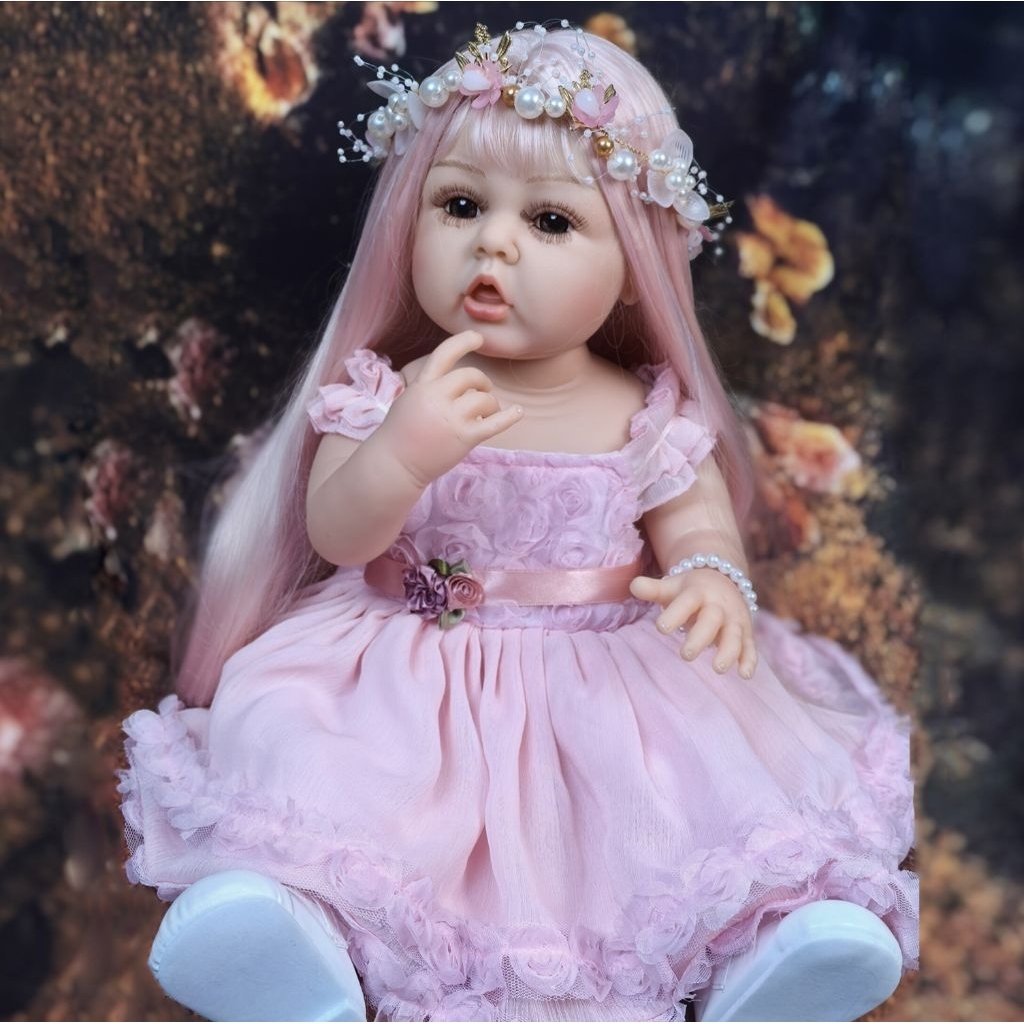 Ready depan Full silikon Boneka Reborn Cewek Jari Masuk 55 cm