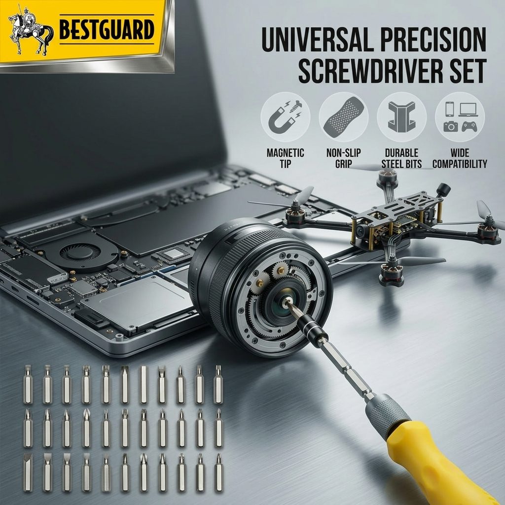 BESTGUARD Obeng Presisi Set 32 in 1 Magnetik Batang Panjang Alat Servis HP Laptop iPhone Kacamata Ja