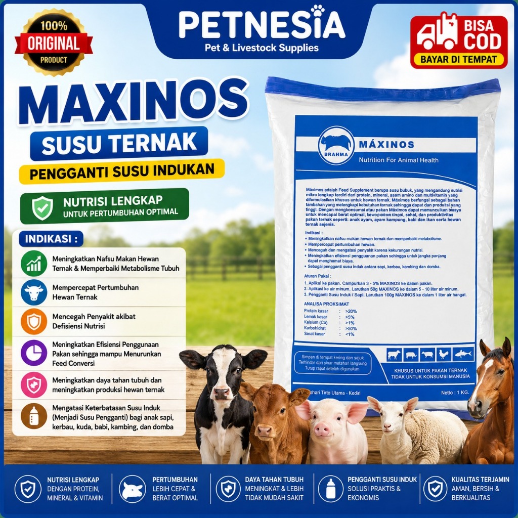 MAXINOS 1 KG - Susu Ternak Kemasan untuk Pengganti Susu Indukan