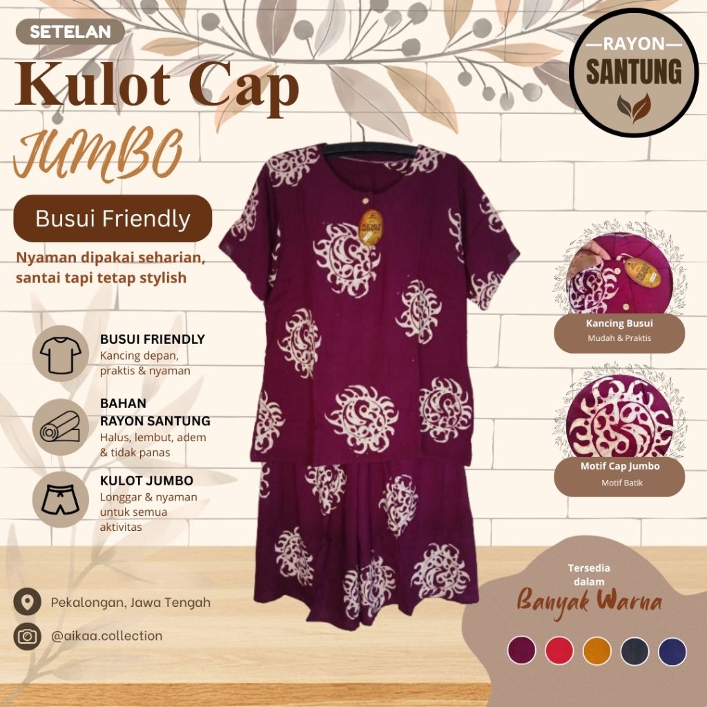 SETELAN KULOT || SETELAN KULOT JUMBO || SETELAN BATIK CAP || BUSUI KANCING