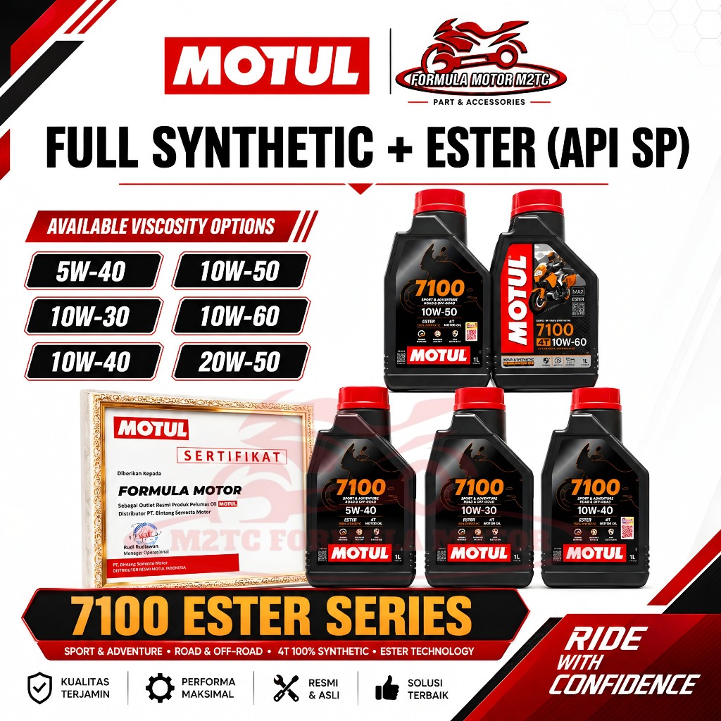 Motul 7100 Ester 100% Full Synthetic API SP [5W-40, 10W-30, 10W-40, 10W-50, 10W-60, 20W-50] 1Liter/1