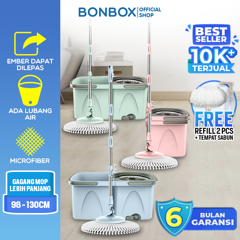 BONBOX PREMIUM Alat Pel Lantai 2in1 Ember Terpisah 2 Kain Pel Lantai Ember Lepas BCT706