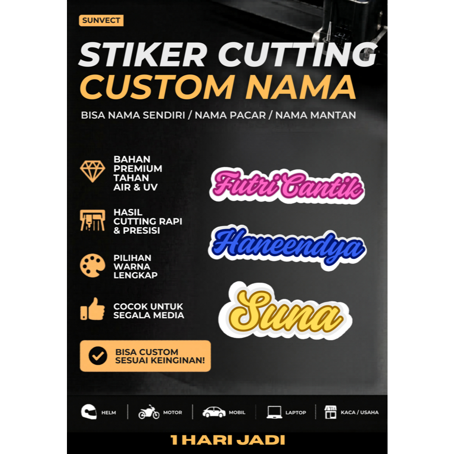 CETAK STIKER CUSTOM NAMA/TULISAN | STIKER MOTOR | STIKER HP | STIKER LAPTOP