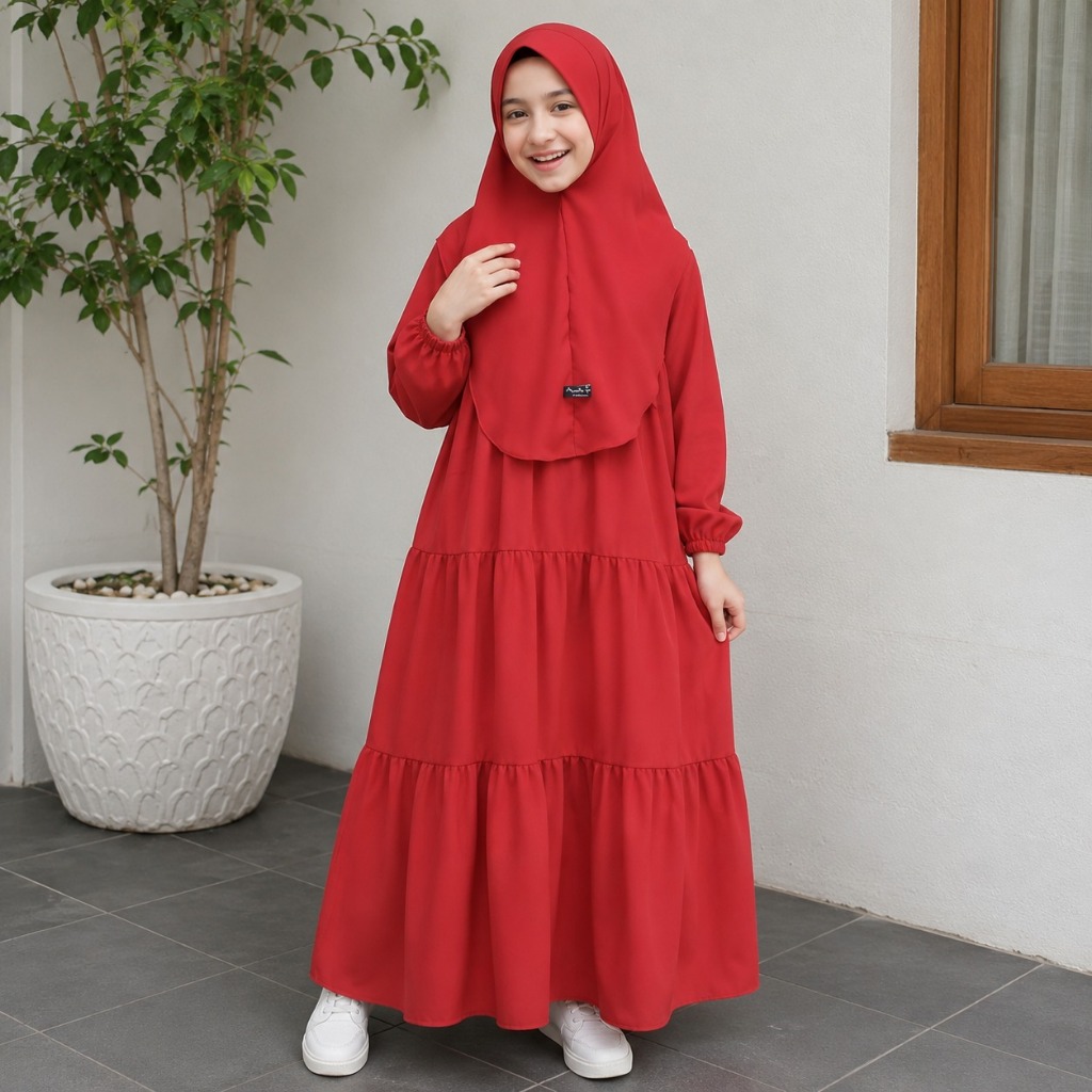 Gamis Anak Perempuan Umur 11-12 Tahun Zahra Syari Kids BO Bahan Mango Crape + Hijab Dress Kids Daily
