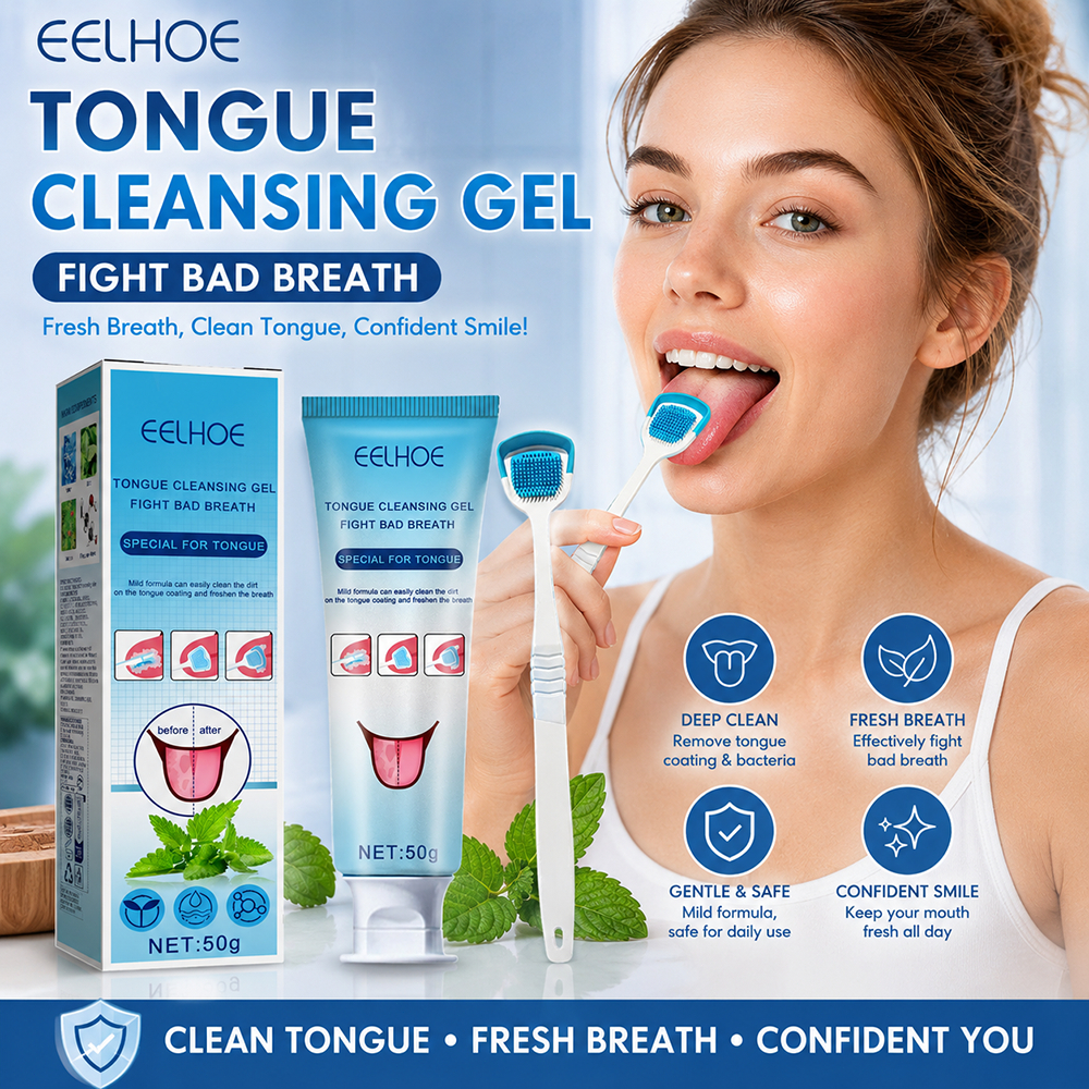 EELHOE Gel Pembersih Lidah + Gratis Sikat Lidah 1box Menghilangkan Bau Mulut Membersihkan Lidah Nafa