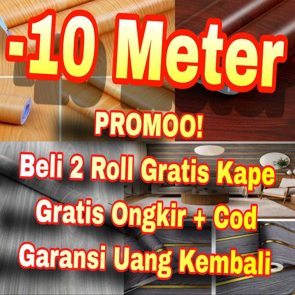 Wallpaper Sticker Dinding 45 CM X 7 - 10 M / METER Terlaris Kayu Pane virall Coklat List hitam Biru 