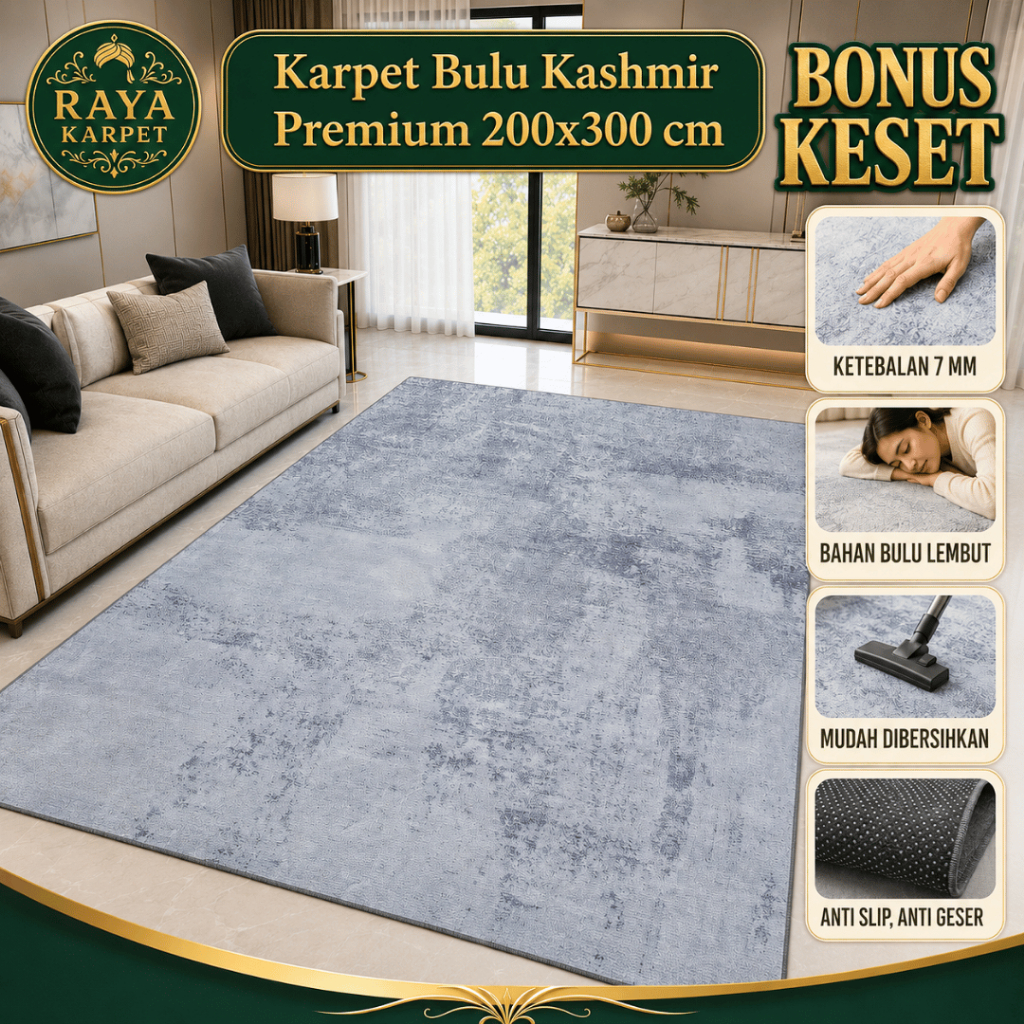 Karpet Bulu Kashmir | Karpet Lantai Aesthetic Ruang Tamu 200x300 Besar Halus Lembut Raya Karpet