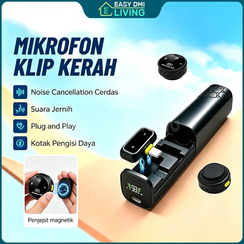 Mic Kecil Clip on Microphone Hp Magnet Wireless Type-C Portable Lavalier Microphone Di Baju Plug and