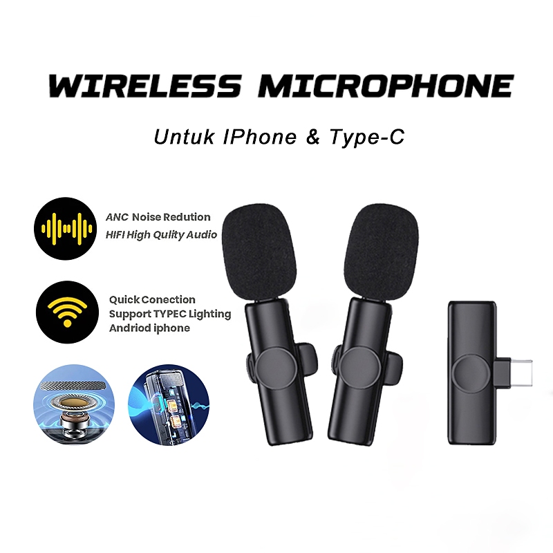 Mic Mikrofon Nirkabel HP Video Lavalier Microphone Portable Mic Wireless