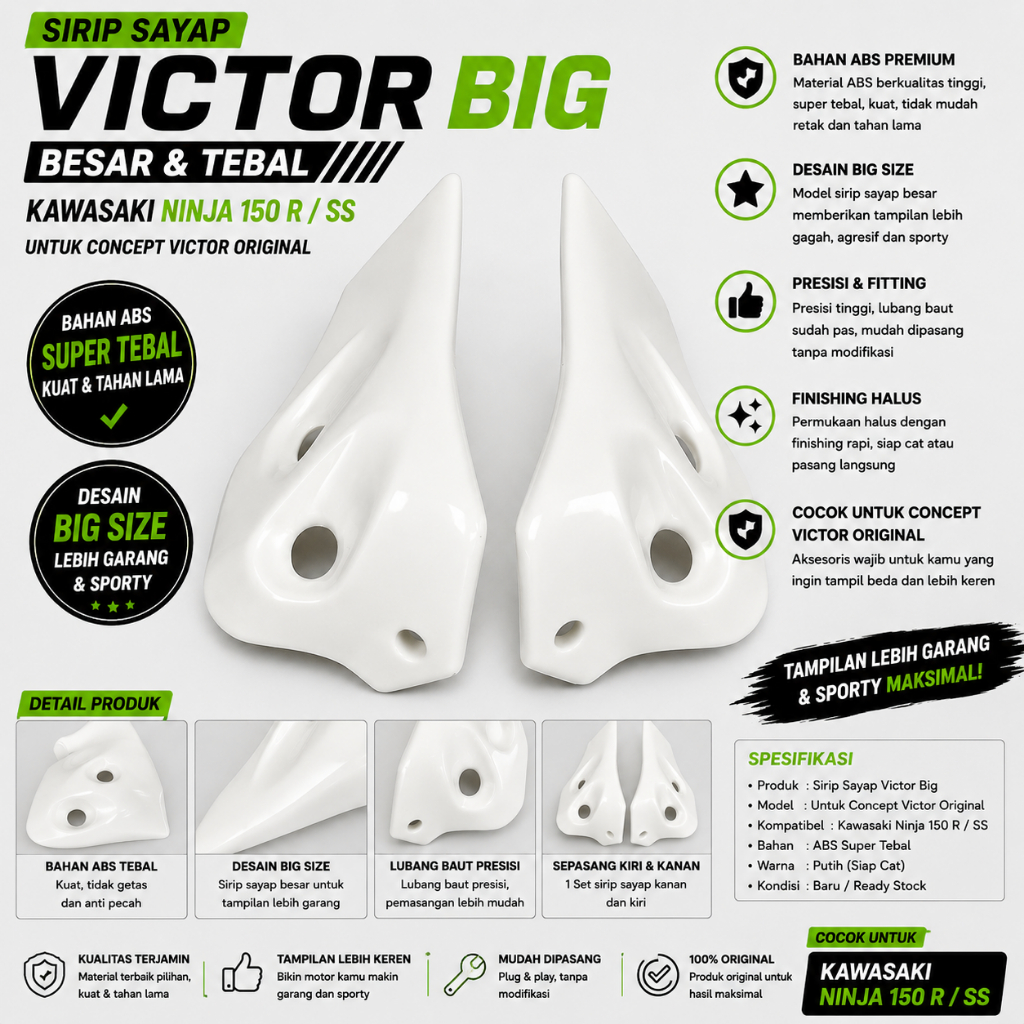 Sirip Sayap Victor Big Besar Ninja 150 R SS ABS Tebal Concept Victor Original