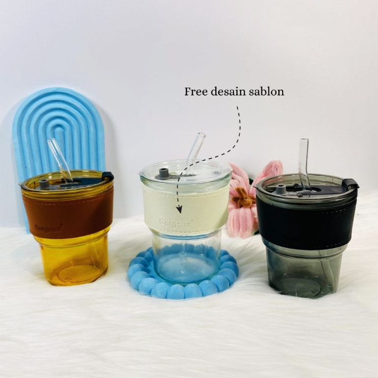 (25 PCS) Souvenir Pernikahan Gelas Tumbler Aesthetic 400 ml Gelas Minum Kaca + Sedotan Suvenir