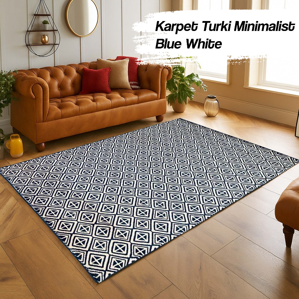 Karpet Turki Permadani 160x230 Minimalis Blue White Karpet Turki