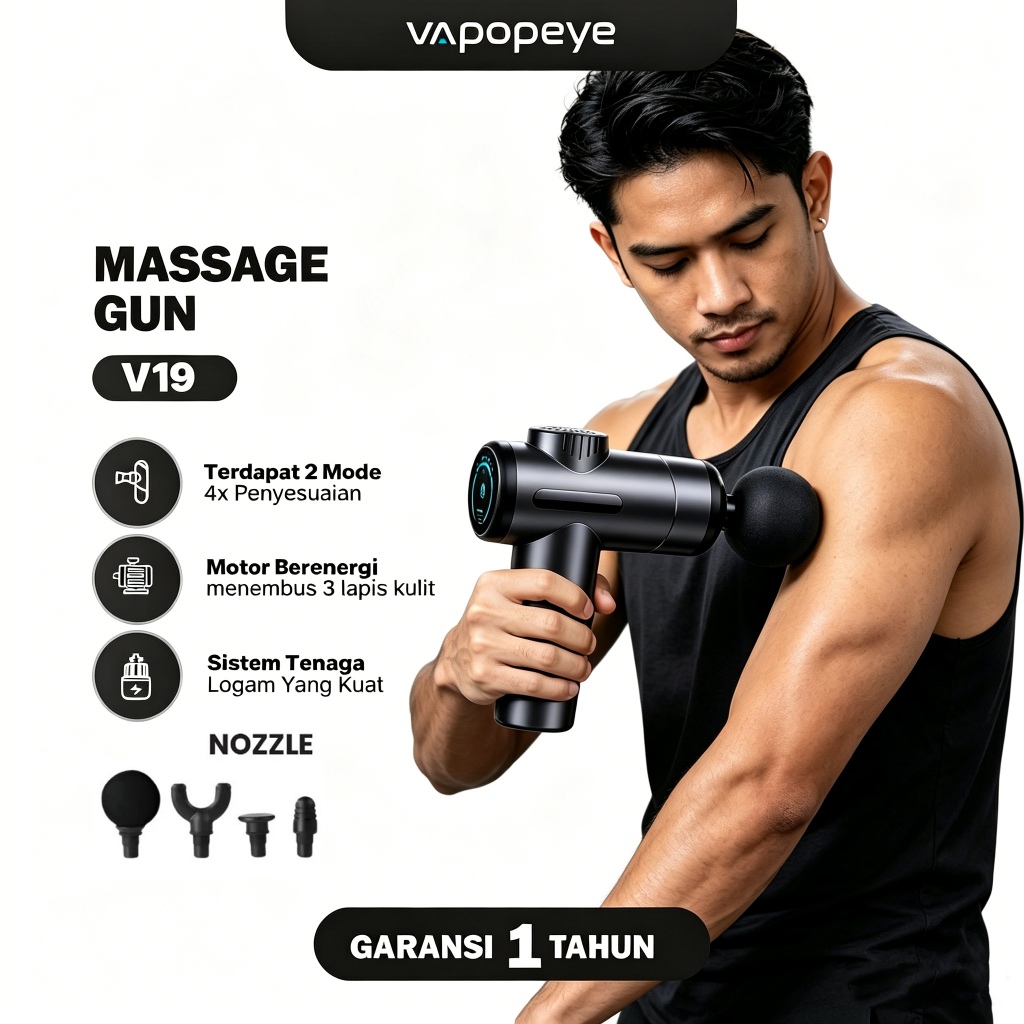 Vapopeye Massager V19 Massage Gun Bantal Pijat 15kg Intensity/4 In 1 Gun Smart Elektrik Alat Pijat