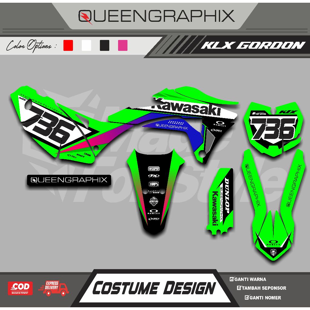 DECAL KLX GORDON GTX KLX GORDON BISA CUSTOM DESAIN NAMA, NOMOR, SPONSOR, WARNA (175)