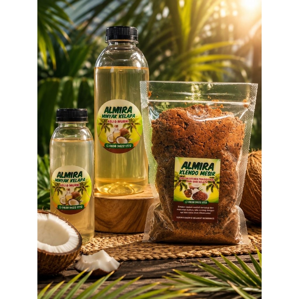Coconut Oil Almira  | Minyak kelapa murni |  Kemasan 1 liter dan 500 ml. Minyak Non RBD - minyak kel