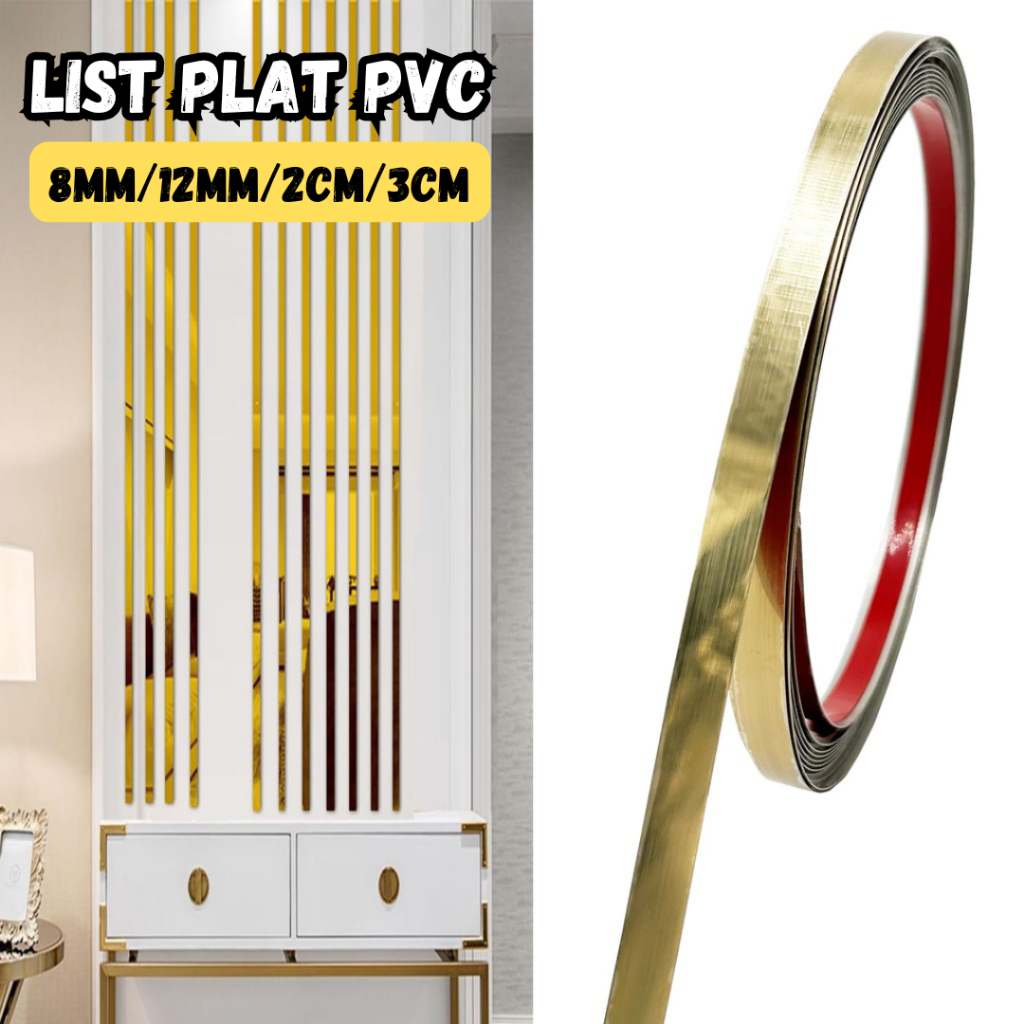List Plat PVC Gold Silver Sticker Dinding Moulding Kaca / List PVC Strip Tebal 0.8MM Panjang Per Mtr