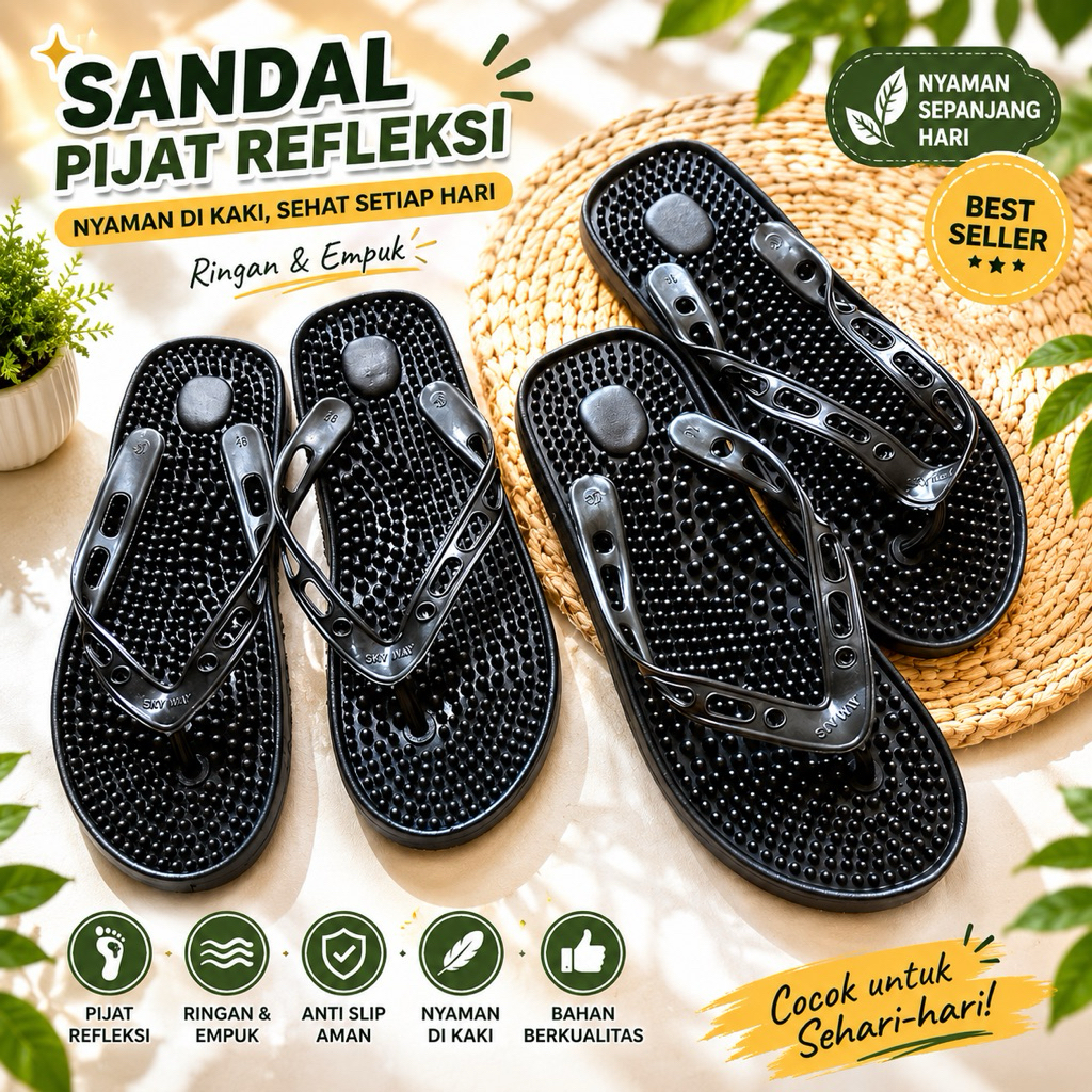 Sandal  Rematik SKYWAY HITAM SANDAL Jepit sandal pijat kesehatan duri kecil 9 9.5 1010.5