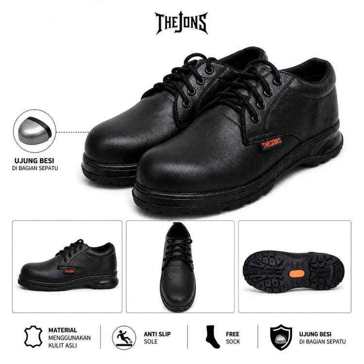 THEJONSXTM - SEPATU SAFETY UJUNG BESI SOL KING KARET ANTI LICIN BAHAN KULLIT ASLI CIBADUYUT