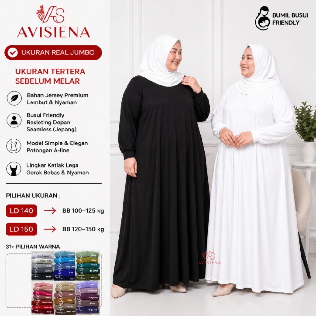 AVISIENA - LD 140 Ld 150 Gamis Jumbo Melar Polos Jersey] gamis jumbo 7L Dress Jersi
