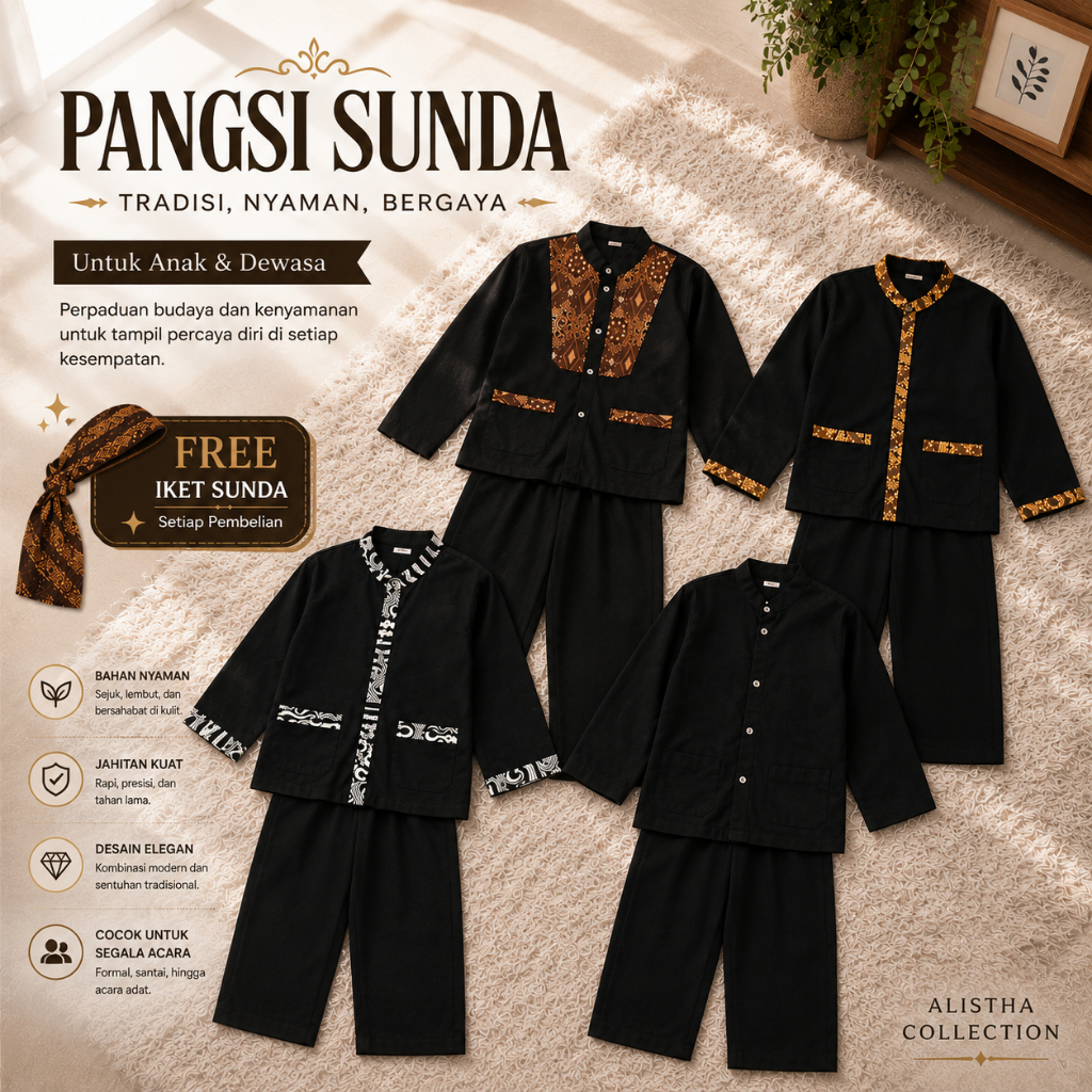 Baju Pangsi Sunda Anak & Dewasa Setelan Jawara Karuhun - Pakaian Adat Sunda Laki Laki Bahan Premium 