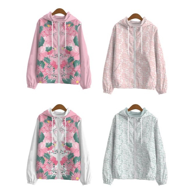JACKET PARASUT JAKET WATERFOOP TERBARU PRINTING WANITA EMPAT MOTIF FLORAL  BUNGA ALL SIZE