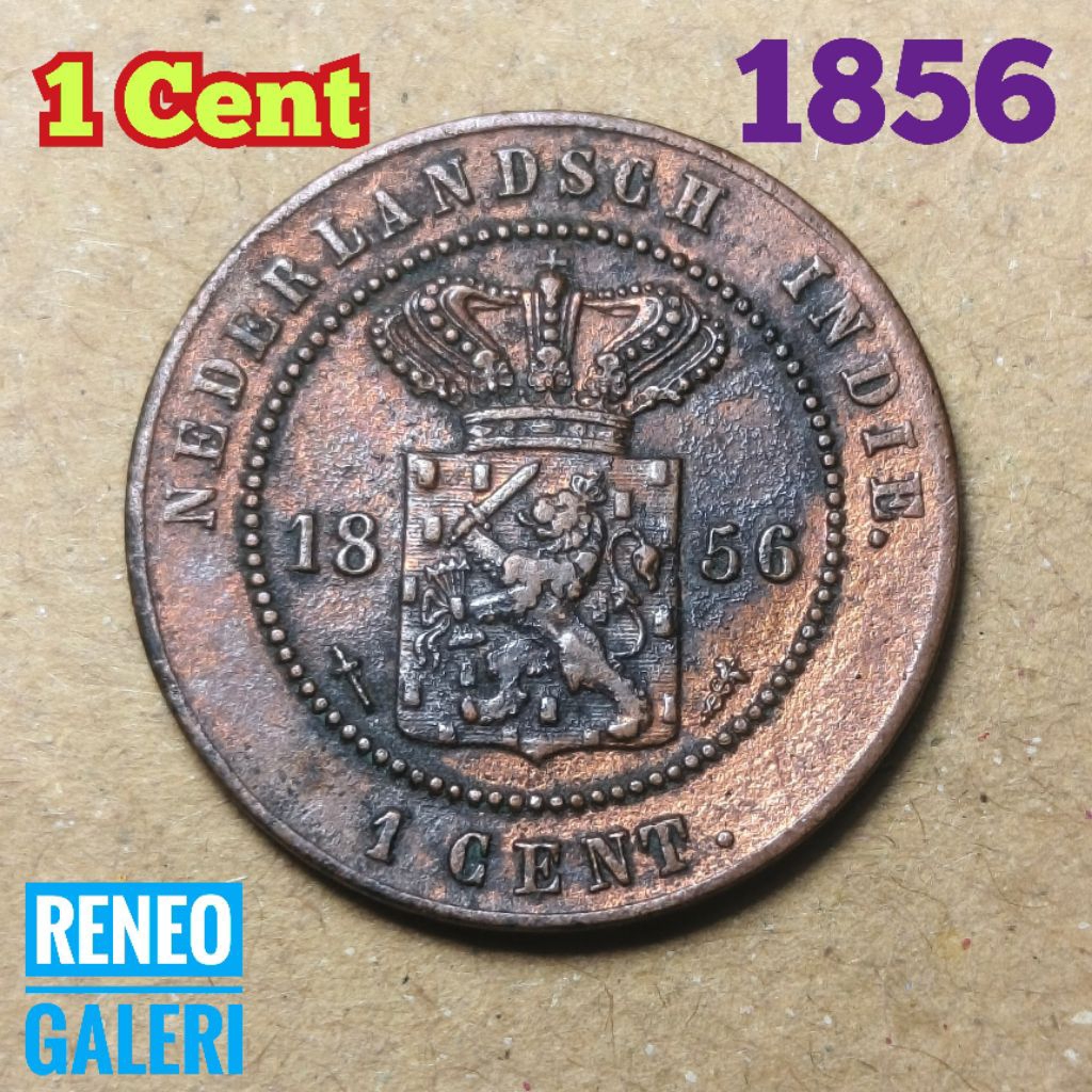 1 Cent 1856 asli Nederlandsch indie uang koin kuno sen buntu duit logam lama tahun tua jaman Hindia 